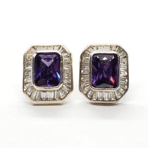 925 Silver Purple & Clear CZ Stud Earrings